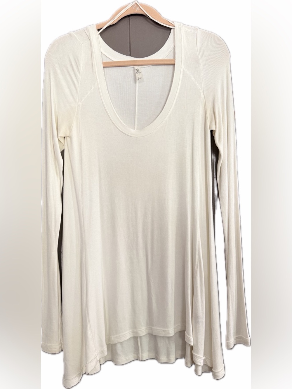 Free People Cream Ribbed Long Sleeve Top